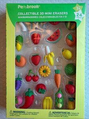 Penbrook Collectible 3D Mini Erasers – Fruit & Veggie Set